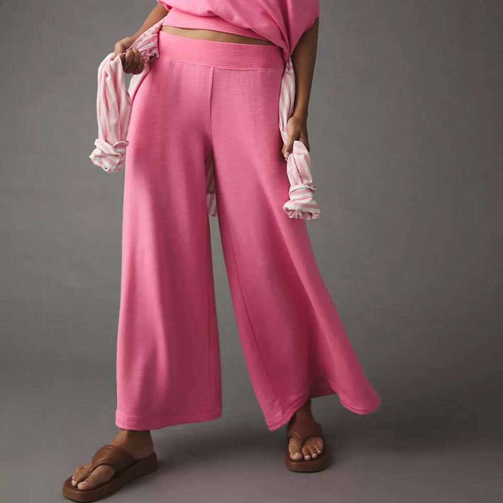 Daily Practice Anthropologie Gypsum Wide-Leg Pink Ankle Sweatpants Lounge Pants